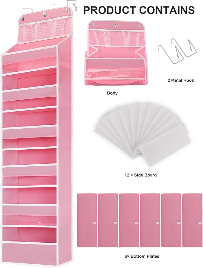 Over Door Hanging Organizer, No Tilt Baby Closet Organizer for Diaper Kids Toys, Hanging Organizer Storage for Newborn Essentials Nursery Bathroom (6 tier Pink) - Image 7