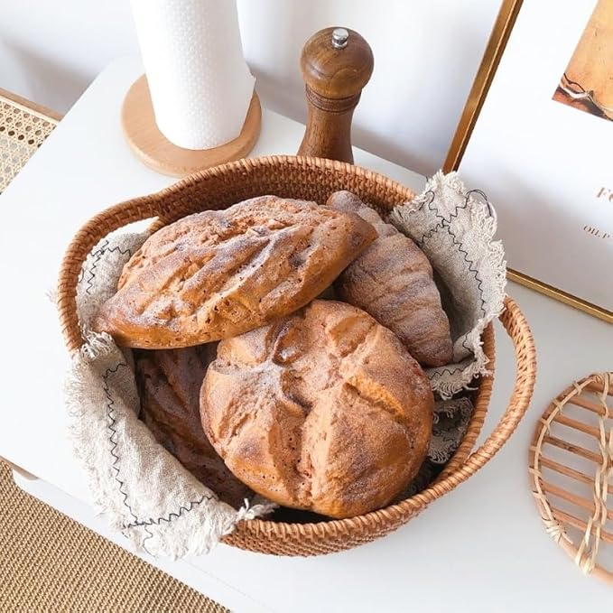 Rattan Storage Basket, Hand Woven Fruit Basket with Handles, Wicker Serving Basket, Bread Basket, Decorative Baskets for Organizing, Set of 2 - Image 6
