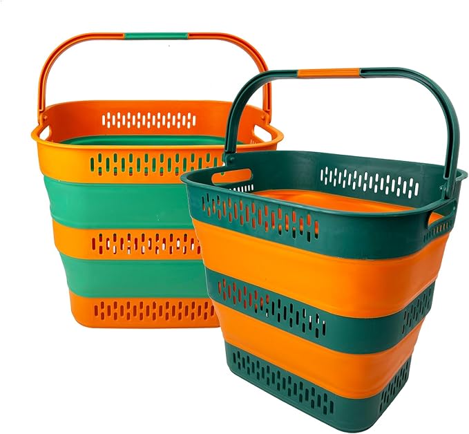 SAMMART 38L(10 Gal) Collapsible Laundry Basket - Foldable Pop-Up Storage Container/Organizer-Portable Space Saving Hamper, Measure 17.5x13.3x15.7"/3.8" Expanded/Collapsed (2, Forest Green/Autumn leaf) by SAMMART