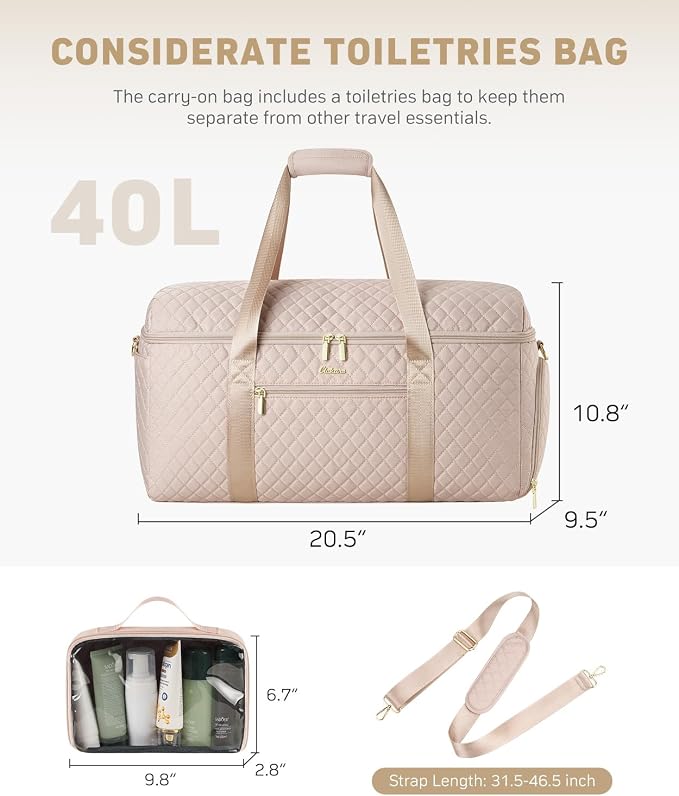 Weekender Bags for Women, Wide Open Large Travel Duffle Bag with Shoe Compartment, Overnight Carry on Bag Personal Item Travel Bag with Wet Pocket (Nude) - Image 4
