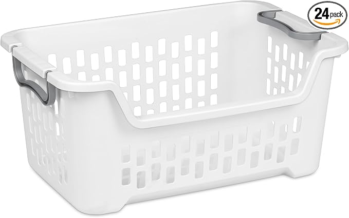 Sterilite 24 Pack Stacking Laundry Basket, 2 Bushel Clothes Hamper, White | Stackable Laundry Basket, Large Rectangular Storage Bin with Carrying Handles and Large 2 Bushel Capacity by Sterilite