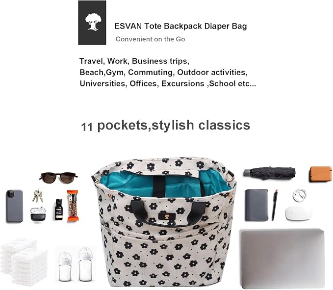 Diaper Tote Bag Totepack Backpack Crossbody Bag 3 in 1 for Women Laptop Backpack Multifunctional with Insulated Pockets - Image 5