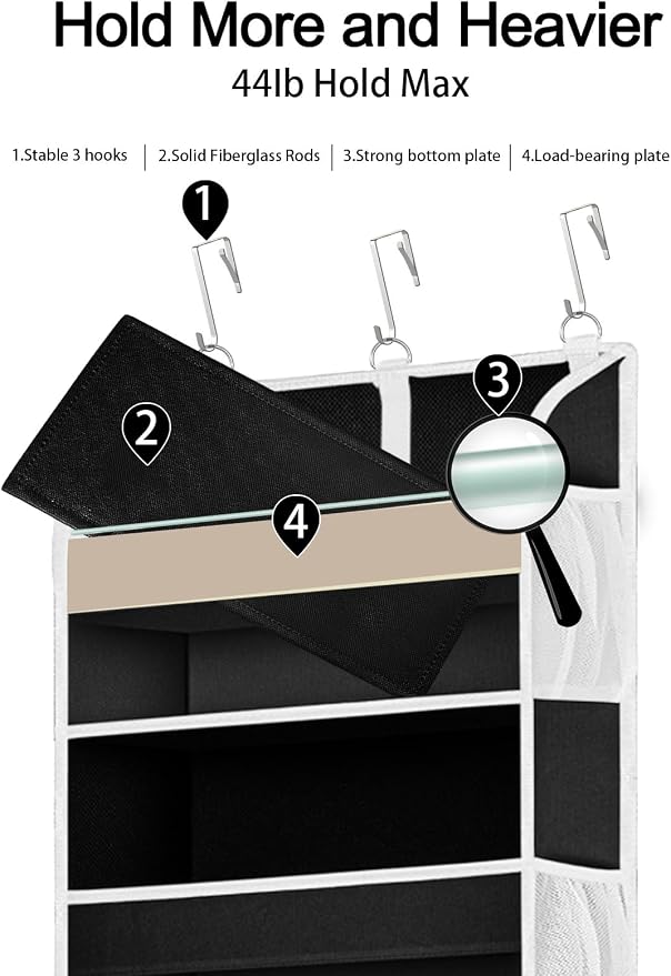TAHAVICE 2 Pack Over the Door Storage Organizer, 5 Large & 10 Mesh Pockets | Hanging Storage Organizer with 40lb Capacity and Door Storage Space Saving for Bedroom,Bathroom,Nursery,Babyroom(Black) - Image 3