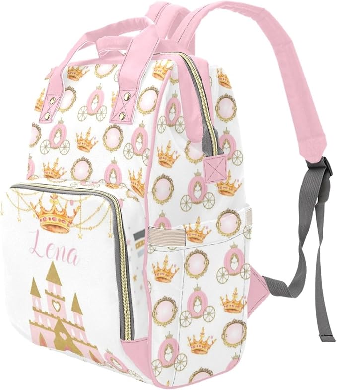 Custom Diaper Bag Backpack with Name Personalized Princess Crown Nappy Bag for Mommy Mother's Day Gift Customized Adjustable Shoulders Nursing Bag Daypack - Image 2