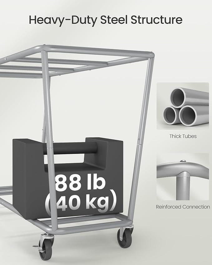SONGMICS Laundry Basket with Wheels, 3-Section Laundry Sorter, 76.6 Gallons (290 L) Rolling Hamper with Removable Bags, Heavy-Duty Steel Frame, Cream White, Dark Gray and Ink Black URLS010X01 - Image 4
