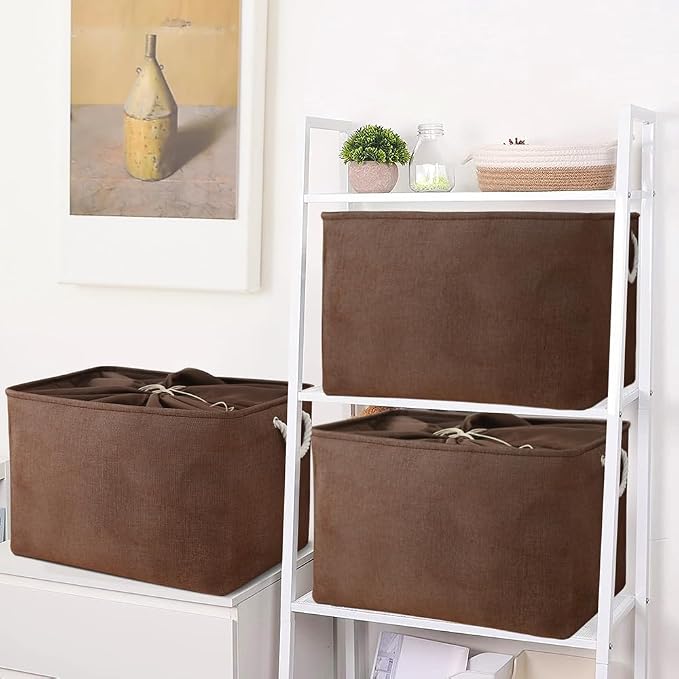 Organization and Storage for Organizing - Extra Jumbo 3 Pack 20.5x15.7x13.8 inch Fabric Storage Bin for Shelves, Storage cubes for Decorative Shoes Towel Blanket Closet (Brown) - Image 3