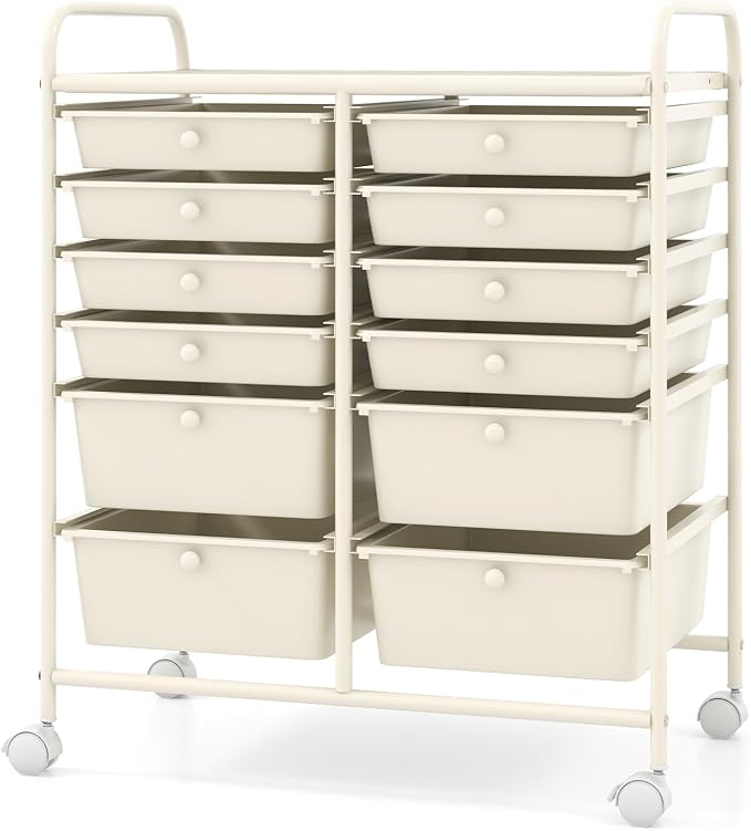 Moccha 12-Drawer Rolling Storage Cart - Utility Cart on Wheels with Lockable Casters for Craft Art Supply Paper Salon, Mobile Drawer Carts for Classroom Teacher School Office (White) - Image 8