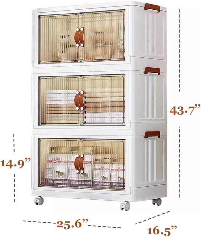 3 Tier Plastic Stackable Storage Bins and Boxes Organizer, Foldable Containers, Stackable Closet Organizers, Collapsible Boxes, White (3 Tier, 25.8″) - Image 3