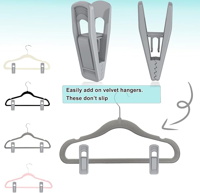 TOFIIGREM Hanger Clips for Velvet Hangers (Grey, 40 PCS), Non-Slip Plastic Clips Skirt Hanger Clips for Gray Flocking Hangers - Image 2