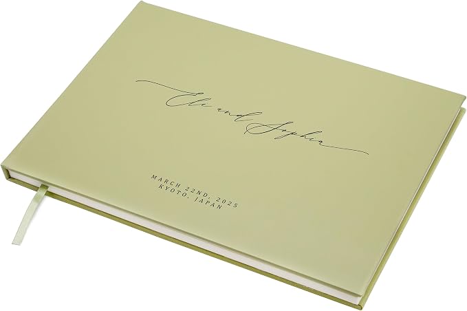 Personalized Guestbook in Sage - Premium Custom Modern Guest Book for Wedding Reception, Birthday Party or Events w/Bookmark Blank Pages for Signing 11.5 x 8.5 inches by MUUJEE