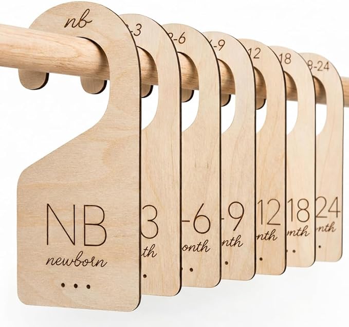 White Loft Baby Closet Dividers in Natural Birch Wood - Wooden Nursery Closet Organizer with Etched Labels for Newborn to 24 Months - 7 Piece Gift Set by WhiteLoft