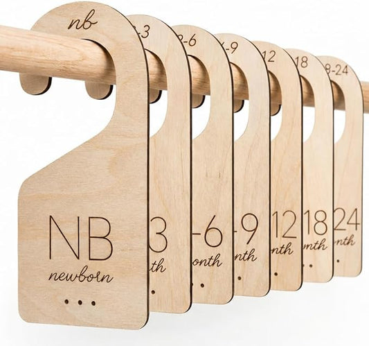 White Loft Baby Closet Dividers in Natural Birch Wood - Wooden Nursery Closet Organizer with Etched Labels for Newborn to 24 Months - 7 Piece Gift Set by WhiteLoft