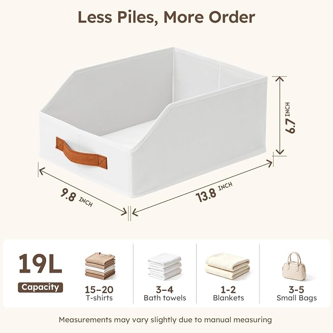 Fabric Storage Bins for Organizing - 12 Pack Large Trapezoid Collapsible Storage Bins with Front Handle, Closet Organizers and Storage for Bedroom, Home Shelves, Small Spaces, White - Image 8
