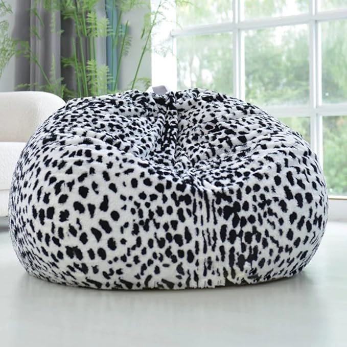Bean Bag Chair (No Filler) Soft Faux Fur Stuffed Animal Bean Bag Storage Fluffy Plush Bean Bag Cover Washable for Adults and Kids Christmas Gfit(Spotted Black) by Unknown