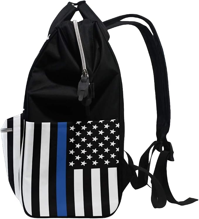 Large Capacity Baby Diaper Bag Thin Blue Line American Police Flag Durable Multi Function Travel Backpack - Image 4