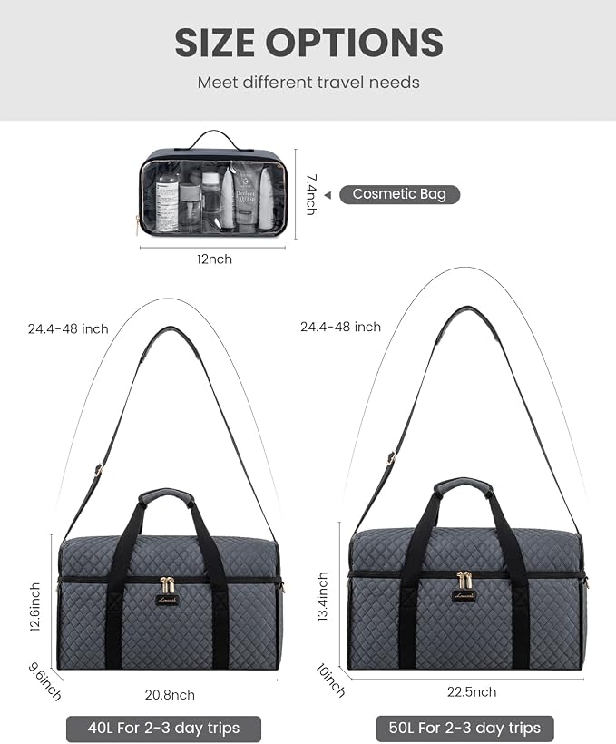 LOVEVOOK Travel Duffle Bag - Weekender & Overnight Bag with Toiletry & Wet Pocket, Carry-On Size, 3pc Set - Image 3