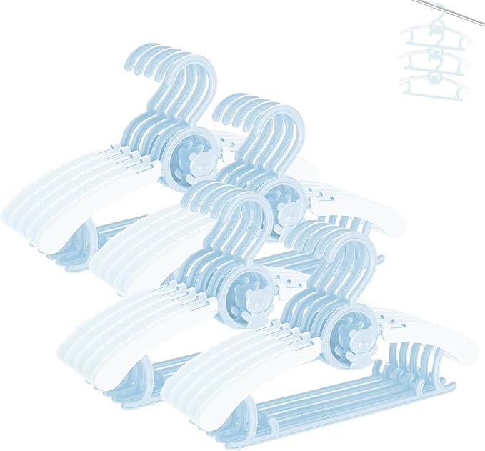 Baby Clothes Hangers 20 Pack, Plastic Kids Hangers Space Saving for Closet | Blue Hanger for Toddler Girl and Boy - Lightweight Anti-Slip Cascading Padded Extendable Adjustable Pant Bear Children Hangar by HGYZE