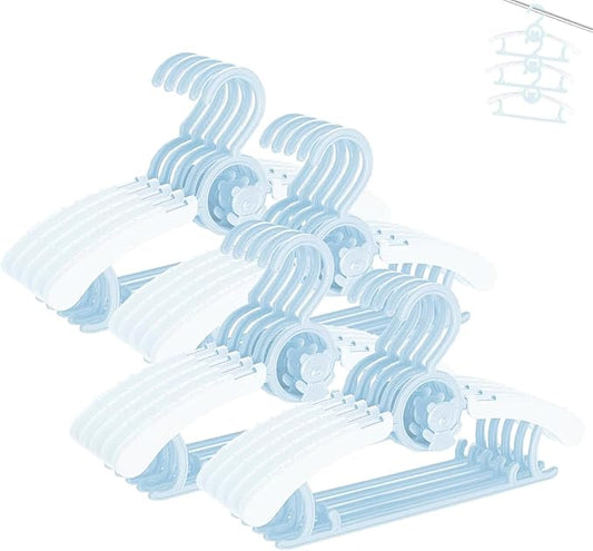 Baby Clothes Hangers 20 Pack, Plastic Kids Hangers Space Saving for Closet | Blue Hanger for Toddler Girl and Boy - Lightweight Anti-Slip Cascading Padded Extendable Adjustable Pant Bear Children Hangar by HGYZE