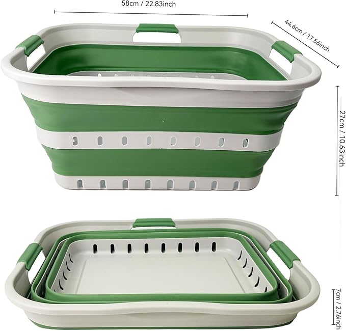 SAMMART 42 (11 Gallons) Collapsible Plastic Laundry Basket, Foldable Pop Up Storage Container/Organizer, Space Saving Hamper, Portable Bin for Dorm Room Bathroom (1, Grey/Dark Sea Green) - Image 9