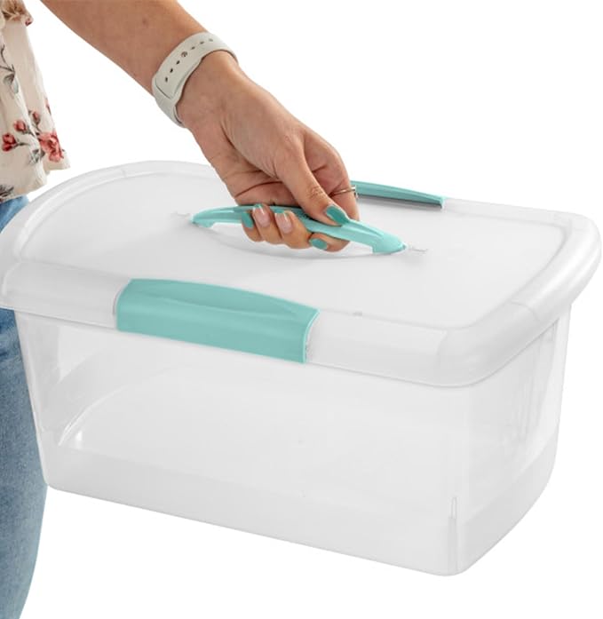 Sterilite Medium Nesting ShowOffs, Stackable Small Storage Bin with Latching Lid and Handle, Plastic Container to Organize Home, Clear, 12-Pack - Image 6