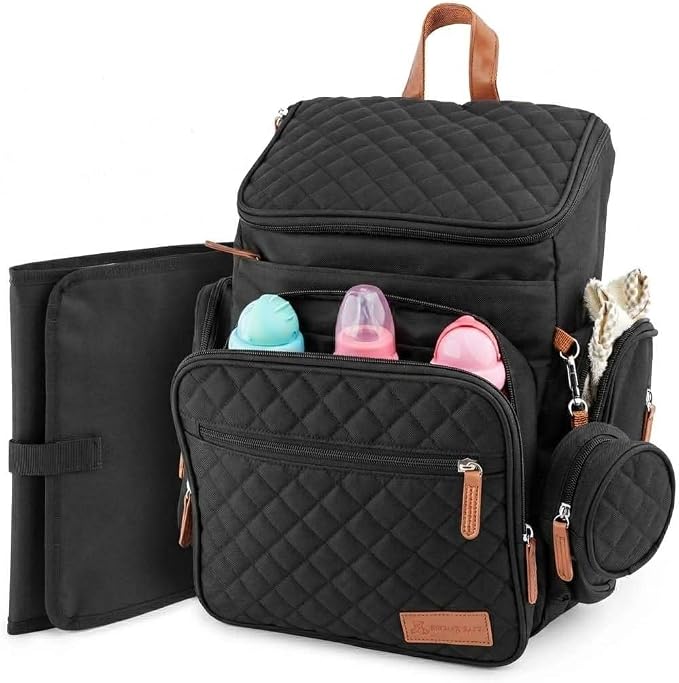 Large Diaper Bag Backpack for Mom & Dad | Unisex Baby Travel Bag | 15 Pockets | Changing Pad | Stroller Straps | Stylish & Washable | Newborn Essentials | Black by DELMARBABY