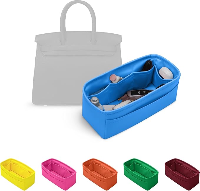 Satin Purse Organizer for Birkin 30, Blue zanzibar | Sellier Style, Tailored Fit, Multiple Pockets, Lightweight Satin, Ideal for Travel, Shopping, and Daily Use by KINGSINBAG