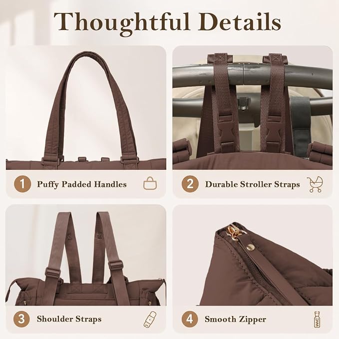 MOMINSIDE Diaper Bag Tote with Changing Station Convertible Diaper Bag Backpack Tote pañaleras para bebe Large Baby Bag, Hospital Bag Mommy Bag Travel Diaper Bag for Mom, 16 Pockets, Dark Brown - Image 7