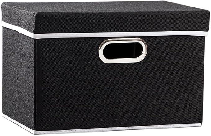 Foldable Storage Box with Lid [1-Pack] Fabric Collapsible Storage Bin Organizer Container Basket Cube with Cover for Home Bedroom Closet Office Nursery Black (14.9x9.8x9.8) by Prandom