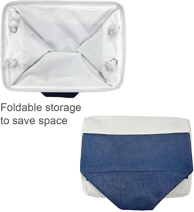 Storage Basket for Organizing - Medium 3 Pack 14x10x7 inch Fabric Storage Cubes for Shelves with Rope, Collapsible Storage Bin for Organizer Closet Cloth Gift Toy (White & Jean Blue) - Image 7