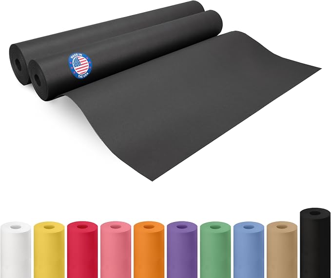 Black Paper Roll 24" x 1200" (100 feet), Pack of 2 - USA-Made 50lb Thick Kraft Paper for Packing, Shipping, Wrapping, Crafts, Arts, Birthday Party - 100% Recycled Gift Wrap Material by IDL Packaging by IDLPackaging