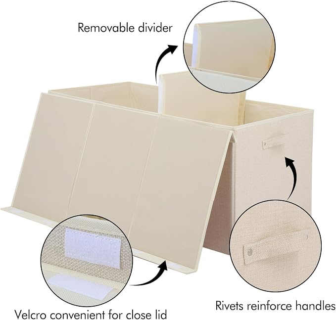 167L Large Toy Box Chest Storage with Lid, Collapsible Kids Toy Storage | Toy Chest with with Removable Divider for Kids, Boys, Girls, Nursery, Living Room, Bedroom, 35.5"x17" x17" (Linen Beige) - Image 5