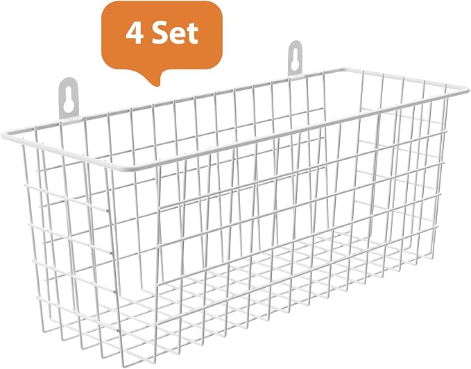MaraFansie Wire Basket 4-Pack [Extra Large] Hanging Wall Organizer Cabinet Storage Basket Wall Mounted Shelves Rustic Farmhouse Decor for Home Kitchen Bathroom, White - Image 7