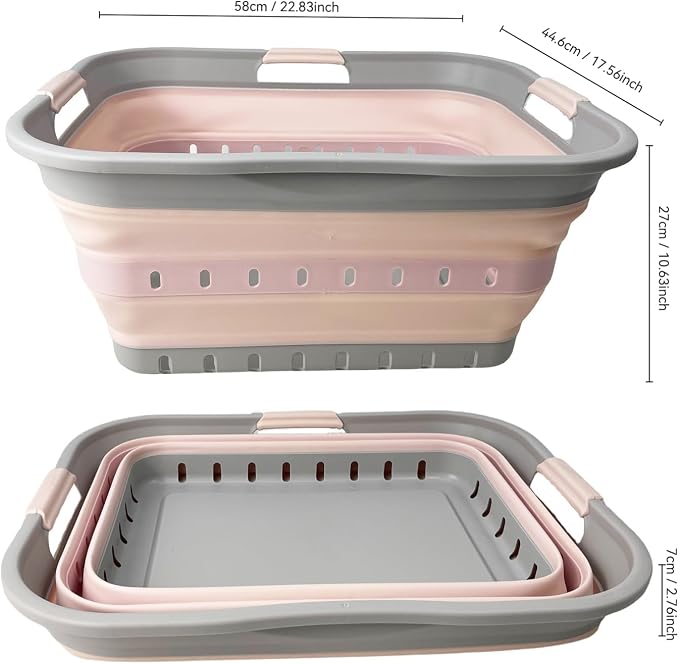 SAMMART 42 (11 Gallons) Collapsible Plastic Laundry Basket, Foldable Pop Up Storage Container/Organizer, Space Saving Hamper, Portable Bin for Dorm Room Bathroom (1, Grey/Pink) - Image 9