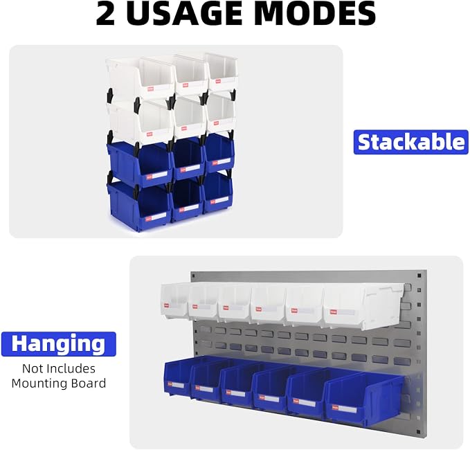 12 Packs Stackable Storage Bins, 7" x 5" x 4" Parts Bin, | Plastic Parts Organizer Bins, for Garage, Warehouse, Workbench, Hardware & Office - Image 5