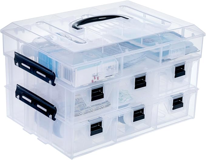 MyGift 11 Inch Clear Plastic Storage Box Container, Arts and Crafts Sewing Supplies Organizer Case with Black Accents, 24 Customizable Compartments, and 6 Drawers with Removable Dividers | Sewing Supplies Organizer Case with Black Accents, 24 Customiza... by MyGiftHome