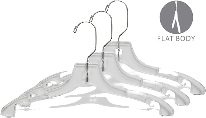 Clear Plastic Junior Top Hanger, (Box of 50) Small 14 inch Space Saving Teen Shirt Hangers with Notches and 360 Degree Chrome Swivel Hook - Image 2