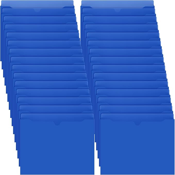 Dunzoom 50 Pack File Jackets Letter Size 2 Inch Blue Expansion Manila Plastic File Folders Expandable Heavy Duty Reinforced Straight Cut Tab Expandable Document Jacket for Office by Dunzoom