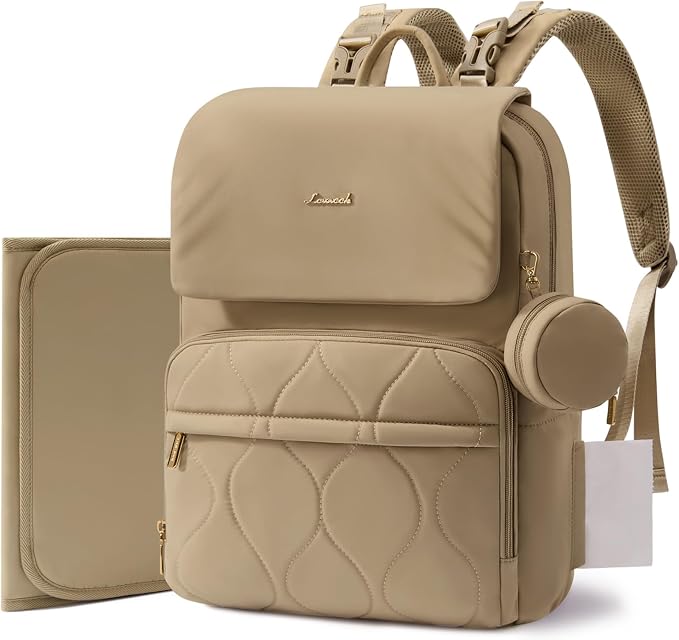 LOVEVOOK Diaper Bag Backpack, Baby Travel Bags for Boys & Girl, Toddler Waterproof Diaper Bag w/Changing Pad (Khaki, 15.6''-Small) by LOVEVOOK