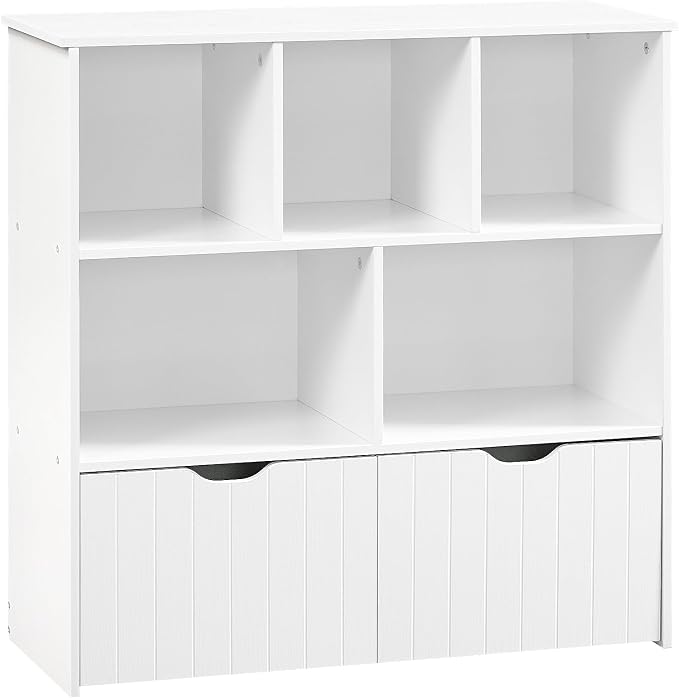 HOOBRO Toy Storage Organizer, Toy Organizers and Storage with 2 Movable Drawers and 5 Cubbies, Toy Chest Shelf for Books or Dolls, Kids Bookshelf and Toy Storage for Playroom, White WT88CW01 by HOOBRO