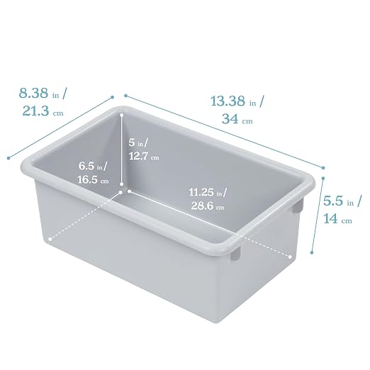 ECR4Kids Cubby Storage Bin with Lid, Multipurpose Organization, Light Grey, 10-Piece | Durable plastic, GREENGUARD Gold Certified, 7 quart capacity, lightweight & nestable, easy-lift lids, classroom/home use - Image 2