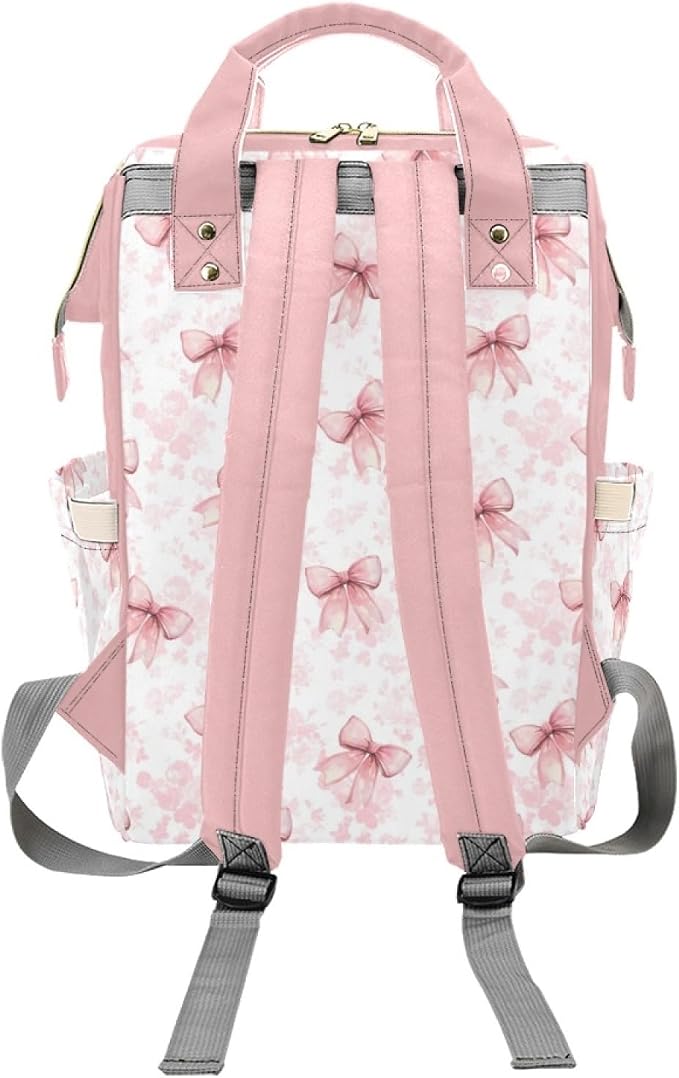 Personalized Bear and Pink Bow Diaper Bag Backpack with Custom Name – Waterproof Multi-Pocket Baby Nappy Bag for Moms and Dads – Large Capacity Travel Backpack & Shower Gift for Baby - Image 4