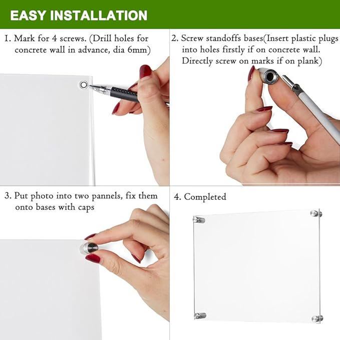 Meetu 8.5x11 Acrylic Picture Frames (4 Pack) -Inner 8x10 Wall Mount Photo Frame Frameless Clear Floating Frame for Document Certificate Artwork - Image 5