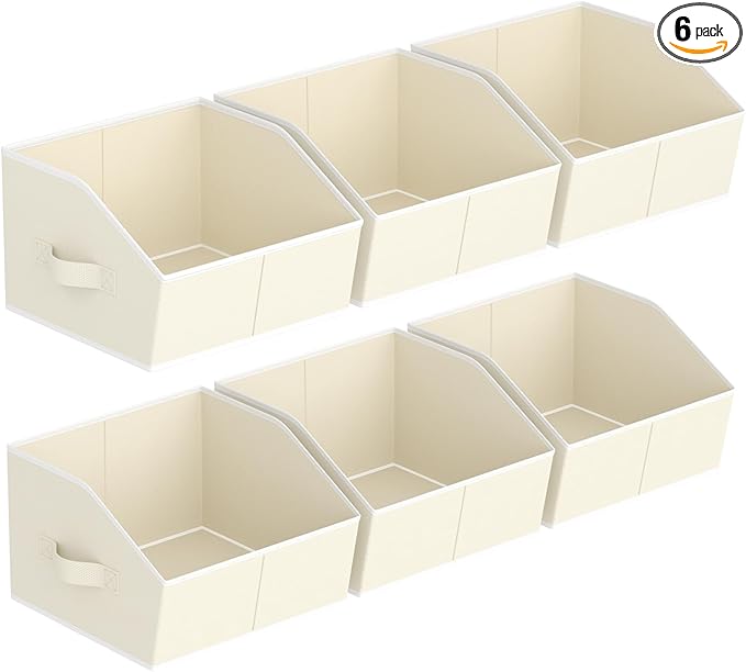 Storage Bins for Shelves - Small Trapezoid Closet Shelf Organizer, Fabric Organization Bins with Handles, Storage Baskets for Clothes, Towel, Purse, 6 Pack, Beige by Homsorout