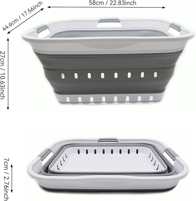 SAMMART 42L (11 gallon) Collapsible Plastic Laundry Basket - Foldable Pop Up Storage Container/Organizer - Space Saving Hamper/Basket (1, White/Grey) - Image 3