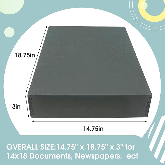 Golden State Art, Drop Front Archival Storage Box, Gray, 14.75x18.75x3 Inch | Acid-Free Museum Box with Metal Edge Corner, for Storing Artwork Photos Documents Prints Arts And Crafts - Image 3