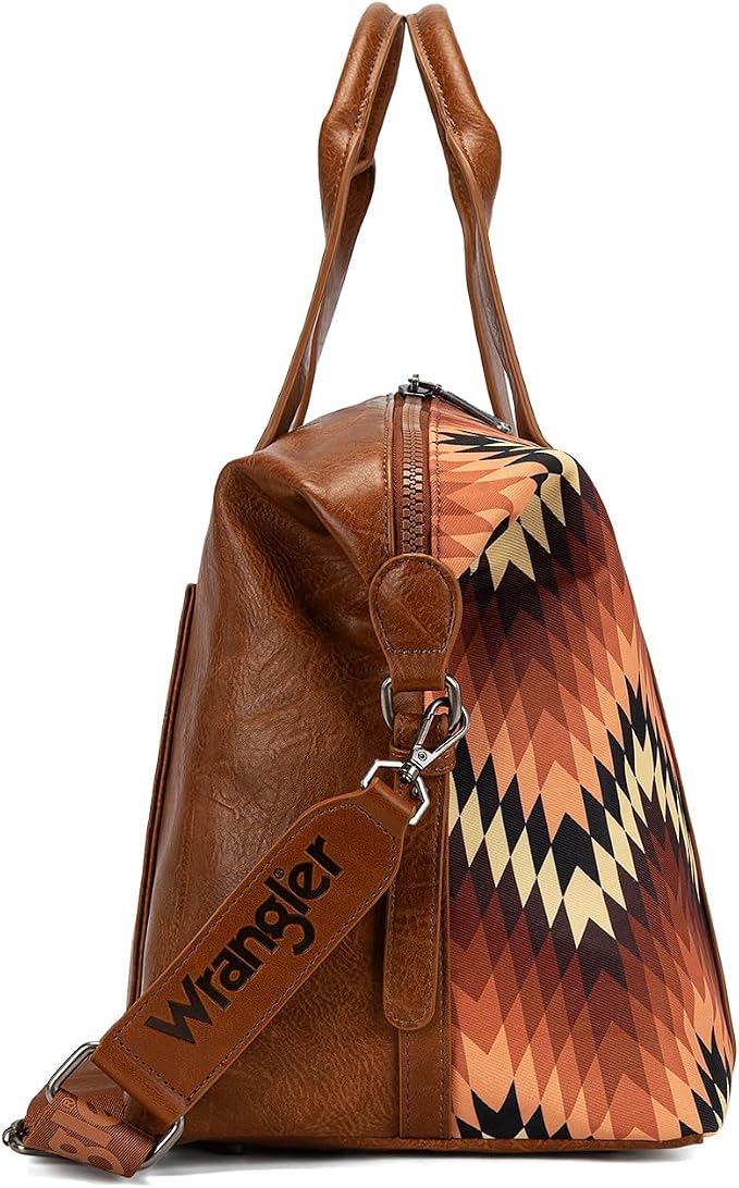 Wrangler Duffel Bag for Women Large Travel Weekender Bag Designer Aztec Carry On Bags Gym Bag, Brown - Image 2