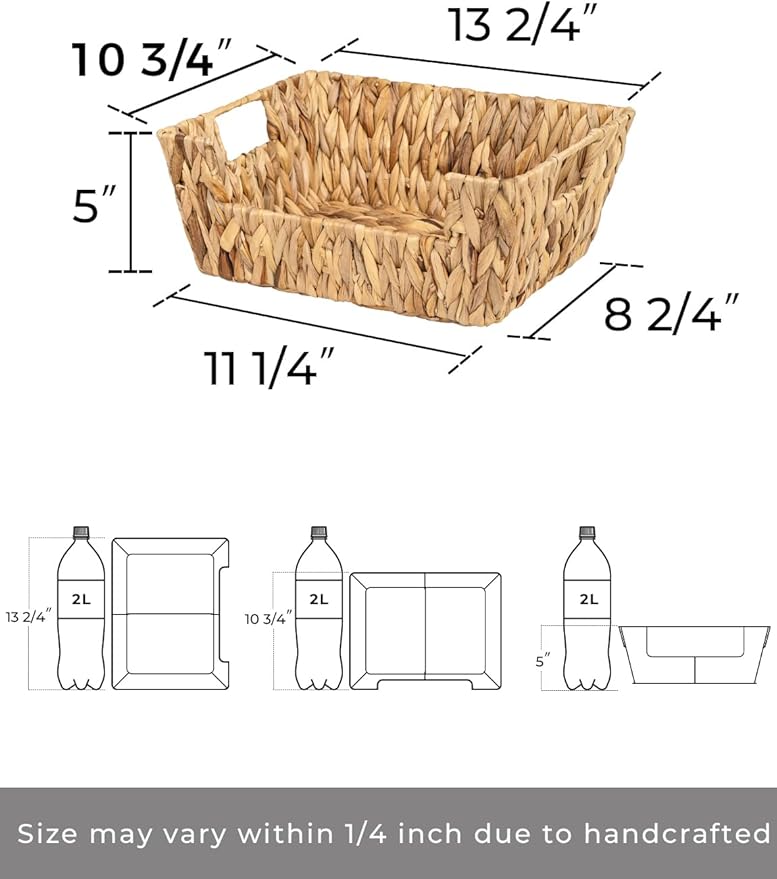 StorageWorks Pantry Baskets for Organizing, Storage Baskets, Water Hyacinth | Pantry Baskets for Patato and Onion Storage, Stackable Wicker Basket Organizer for Shelf, Woven Basket for Storage, 2-Pack - Image 2