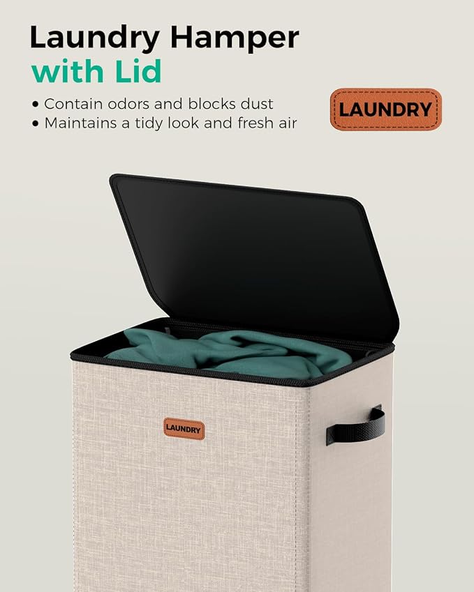 100L Laundry Hamper with Lid, Odor-Controlling Hamper with Handles, Collapsible Laundry Basket with Removable Mesh Bag for Bedroom Bathroom Laundry Room - Image 4