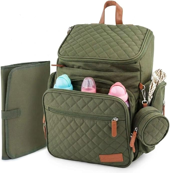 Large Diaper Bag Backpack for Mom & Dad | Unisex Baby Travel Bag | 15 Pockets | Changing Pad | Stroller Straps | Stylish & Washable | Newborn Essentials | Army Green by DELMARBABY