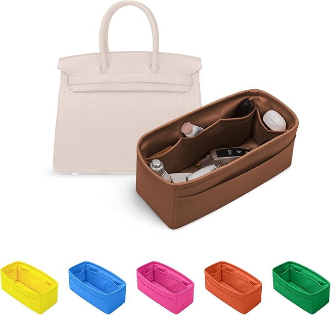 Satin Purse Organizer for Birkin 30, Gold | Retourne Style, Tailored Fit, Multiple Pockets, Lightweight Satin, Ideal for Travel, Shopping, and Daily Use by KINGSINBAG
